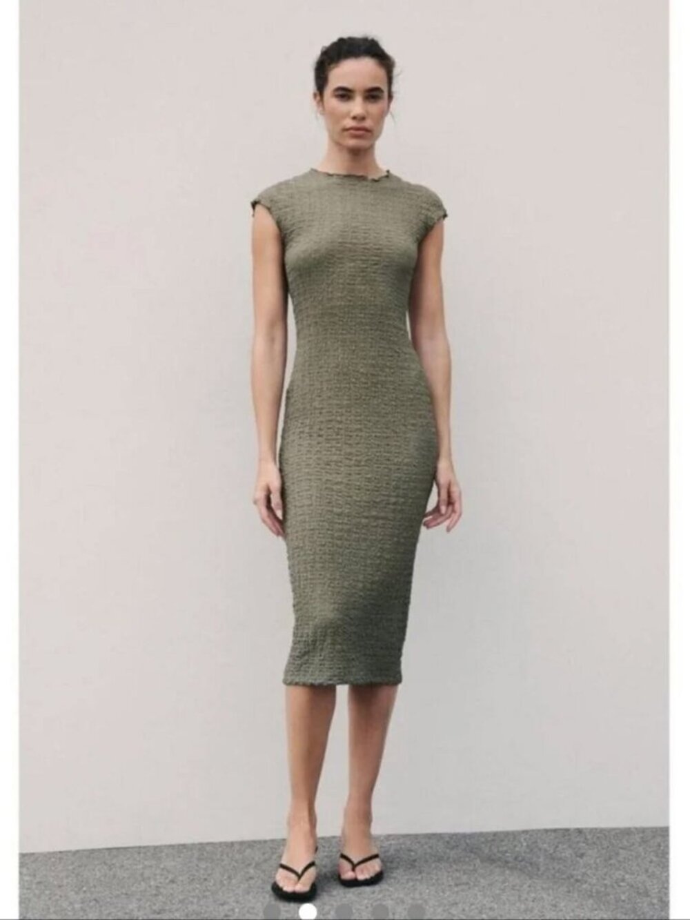 Zara Fitted Textured Dress in Khaki Green (NWOT)